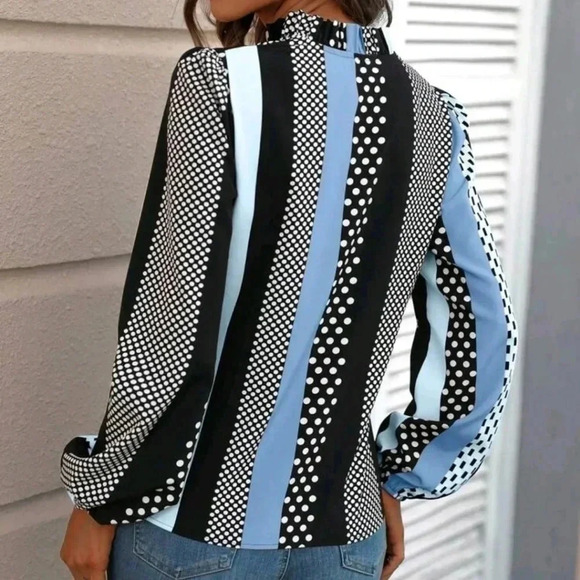 Polka Dot Notched Neckline Blouse - Picture 3 of 6